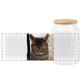 Grantiger Kater Böse Katze Angry Cat Airplane Ears - Panorama Keksdose mit Holzdeckel - Weiß - Vorne
