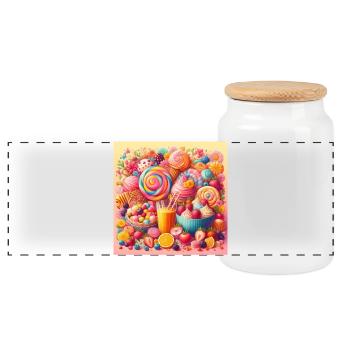 Palette von Süßigkeiten und leuchtenden Farben - Panorama Keksdose mit Holzdeckel - Weiß - Vorne
