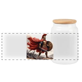Aquarelle d’hoplite spartiate - Boîte à biscuits avec couvercle en bois - blanc - Devant