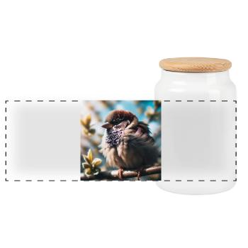 Spatz - Panorama Keksdose mit Holzdeckel - Weiß - Vorne