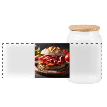 Serrano-Schinken-Tomaten-Sandwich - Panorama Keksdose mit Holzdeckel - Weiß - Vorne