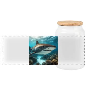 Tiger shark - Panoramic Cookie Jar with Wooden Lid - white - Front