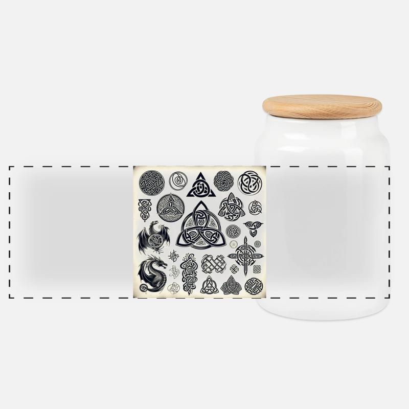Keltische Symbole - Panorama Keksdose mit Holzdeckel - Weiß