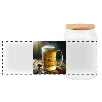 Bierkrug - Panorama Keksdose mit Holzdeckel - Weiß - Vorne