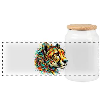 Cheetah - Panoramic Cookie Jar with Wooden Lid - white - Front