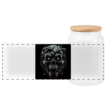 Totenkopf und Schlangen 3D - Panorama Keksdose mit Holzdeckel - Weiß - Vorne