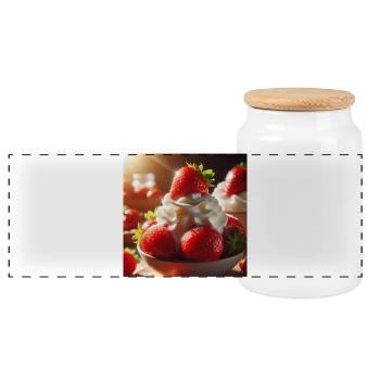 Fraise à la crème - Boîte à biscuits avec couvercle en bois - blanc - Devant