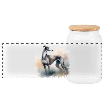 Aquarell Greyhound - Panorama Keksdose mit Holzdeckel - Weiß - Vorne