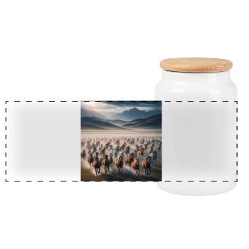 Chevaux sauvages - Boîte à biscuits avec couvercle en bois - blanc - Devant