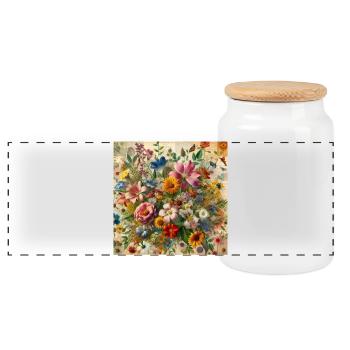 Flowers - Panoramic Cookie Jar with Wooden Lid - white - Front