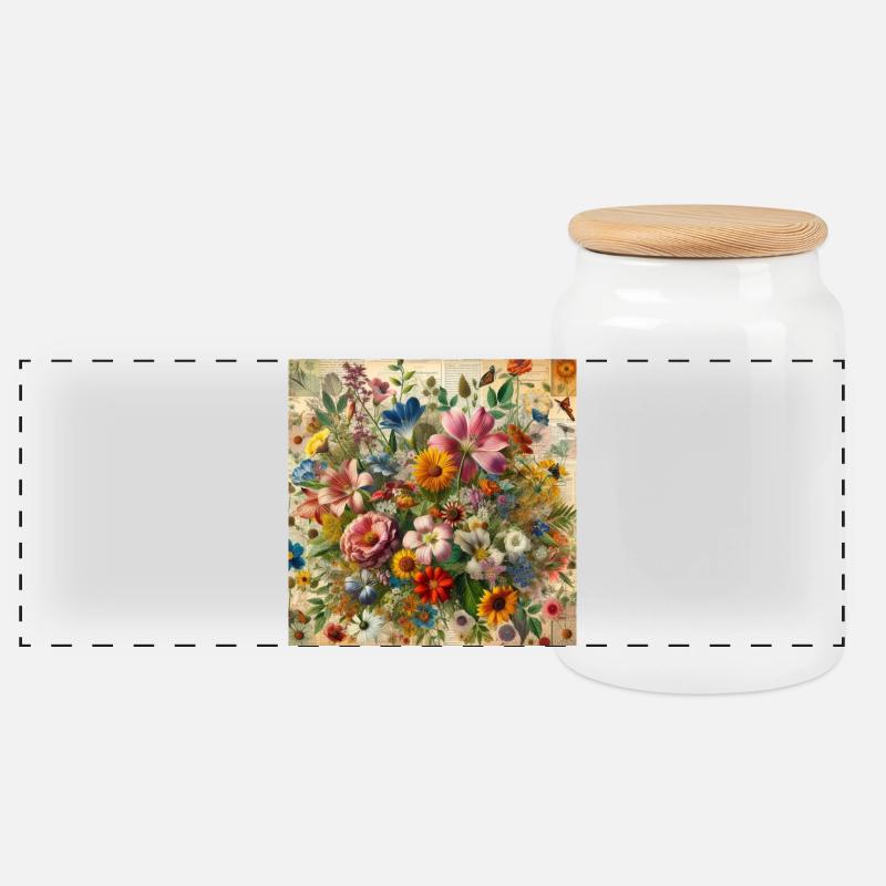 Blumen - Panorama Keksdose mit Holzdeckel - Weiß