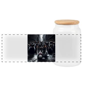 Stray kittens - Panoramic Cookie Jar with Wooden Lid - white - Front