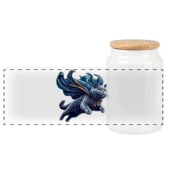 Super Katze BKH Blue Geschenk - Panorama Keksdose mit Holzdeckel - Weiß - Vorne