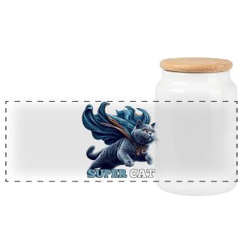 Super Katze BKH Blue Geschenk - Panorama Keksdose mit Holzdeckel - Weiß - Vorne