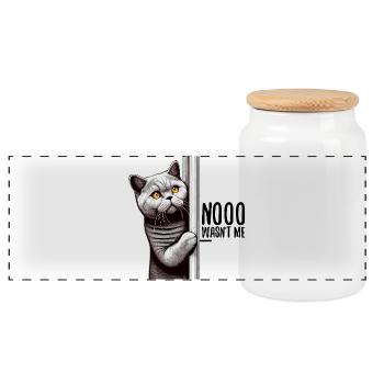 No I Wasn't BKH Blue Cat Gift - Panoramic Cookie Jar with Wooden Lid - white - Front