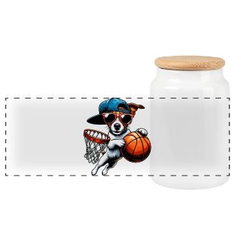 Jack Russell Basketball Sunglasses Cap Design - Panoramic Cookie Jar with Wooden Lid - white - Front
