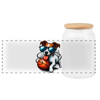Jack Russell Terrier Basketball Sonnenbrille Gesch - Panorama Keksdose mit Holzdeckel - Weiß - Vorne