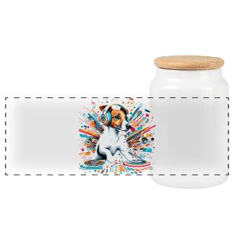 Jack Russell Terrier DJ Music Gift - Panoramic Cookie Jar with Wooden Lid - white - Front