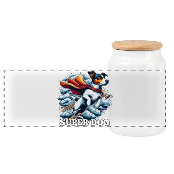Super Hund Jack Russell Terrier Geschenk - Panorama Keksdose mit Holzdeckel - Weiß - Vorne