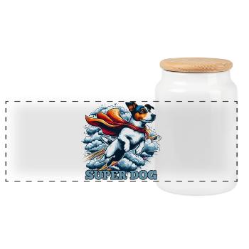Super Hund Jack Russell Terrier Geschenk - Panorama Keksdose mit Holzdeckel - Weiß - Vorne