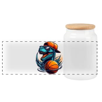 T-Rex Dinosaur Basketball Sunglasses Gift - Panoramic Cookie Jar with Wooden Lid - white - Front