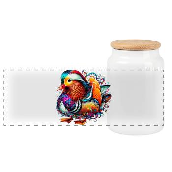 Mandarin duck - Panoramic Cookie Jar with Wooden Lid - white - Front