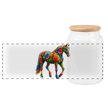 Horse decorated with flowers - Panoramic Cookie Jar with Wooden Lid - white - Front