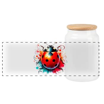 Ladybird - Panoramic Cookie Jar with Wooden Lid - white - Front