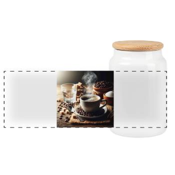 Cup of coffee - Panoramic Cookie Jar with Wooden Lid - white - Front