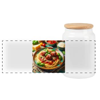 Spaghetti with meat - Panoramic Cookie Jar with Wooden Lid - white - Front