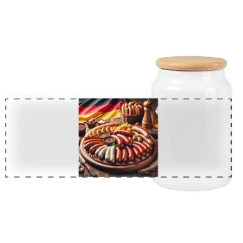 German sausages - Panoramic Cookie Jar with Wooden Lid - white - Front