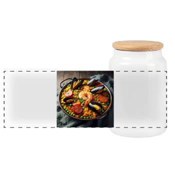 Paella - Panorama Keksdose mit Holzdeckel - Weiß - Vorne