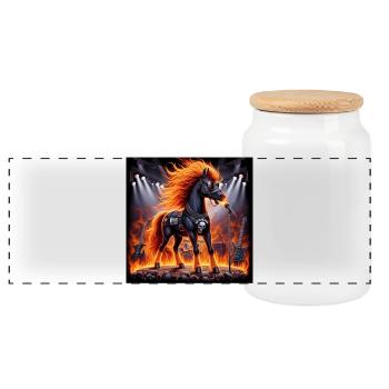 Metal Horse - Panoramic Cookie Jar with Wooden Lid - white - Front