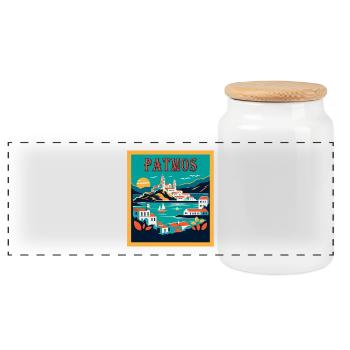 Patmos Greece Vacation Vacation Travel - Panoramic Cookie Jar with Wooden Lid - white - Front