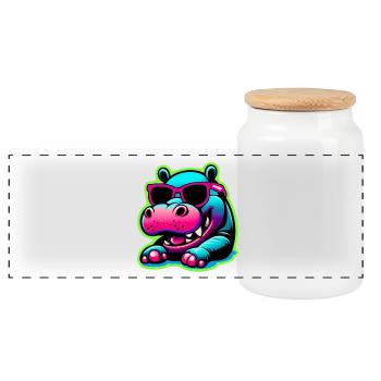 Hippo with sunglasses - Panoramic Cookie Jar with Wooden Lid - white - Front