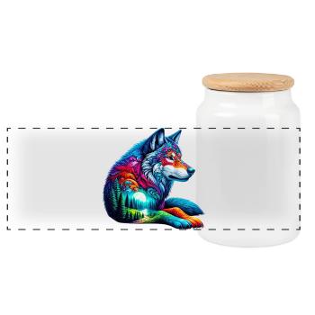 Loup - Boîte à biscuits avec couvercle en bois - blanc - Devant