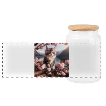 Maine Coon Cat Puppy - Panoramic Cookie Jar with Wooden Lid - white - Front