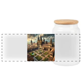 Cathedral of Santiago - Panoramic Cookie Jar with Wooden Lid - white - Front