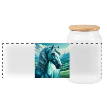Blue Horse - Panoramic Cookie Jar with Wooden Lid - white - Front