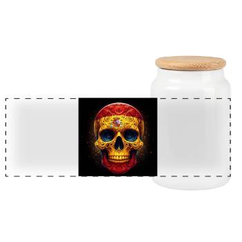 Totenkopf mit der Flagge Spaniens bemalt - Panorama Keksdose mit Holzdeckel - Weiß - Vorne
