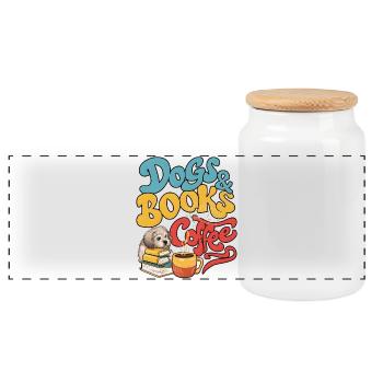 Chien et livres avec café - Boîte à biscuits avec couvercle en bois - blanc - Devant