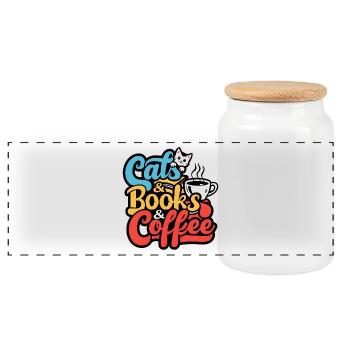 Amour Chat Chaton Café Livres Koffie Boeken - Boîte à biscuits avec couvercle en bois - blanc - Devant