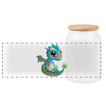 Baby Drache Psy| Niedlicher Psy Baby Drache - Panorama Keksdose mit Holzdeckel - Weiß - Vorne