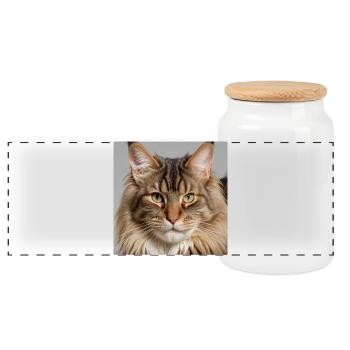 Maine Coon, die Raubkatze - Panorama Keksdose mit Holzdeckel - Weiß - Vorne