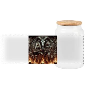 Satan Surrenders to Heavy Metal - Panoramic Cookie Jar with Wooden Lid - white - Front