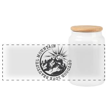 Mountains Adventure Outdoor Nature Illustration Graphic - Panoramic Cookie Jar with Wooden Lid - white - Front