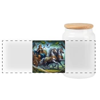 Queen Boudicca in battle - Panoramic Cookie Jar with Wooden Lid - white - Front