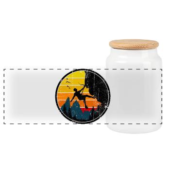 Climber at Sunset Badge - Panoramic Cookie Jar with Wooden Lid - white - Front