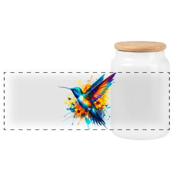 Hummingbird - Panoramic Cookie Jar with Wooden Lid - white - Front