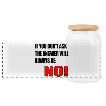 COURAGE QUOTE - ANSWER NO - Panoramic Cookie Jar with Wooden Lid - white - Front